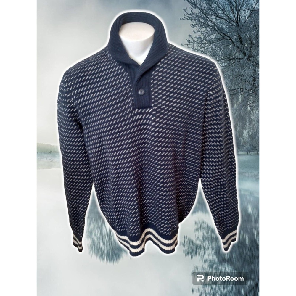 American Eagle Sweater Mens Large Preppy Shawl Collar Fair Isle Long Sleeve Knit